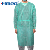 Vestido médico con puños elásticos, PP no tejido, no estéril